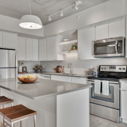 apartment kitchen at HQ Apartments in Elliot park Minneapolis