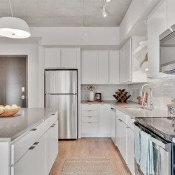 apartment kitchen area at HQ Apartments in Elliot park Minneapolis