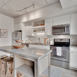 luxury modern apartment kitchen at HQ Apartments in Elliot park Minneapolis