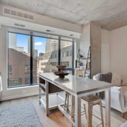 kitchen area in a one bedroom apartment at HQ Apartments in Elliot park Minneapolis